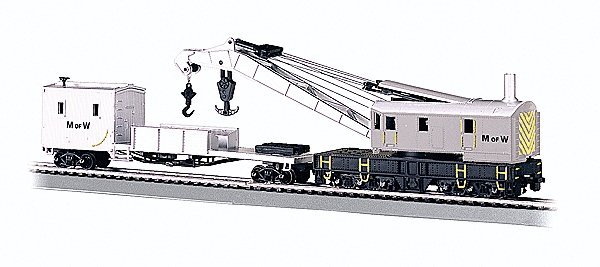 250-Ton Crane Car & Boom Tender - Silver Series(R) -- Maintenance-of-Way (Silver, black), HO, Bachmann Industries 16138