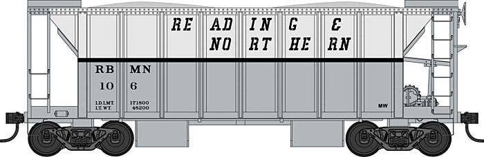70-Ton 2-Bay Ballast Hopper with Side Chutes (Ballast Gates) - Ready to Run -- Reading , HO, Bowser Manufacturing Co. 43681