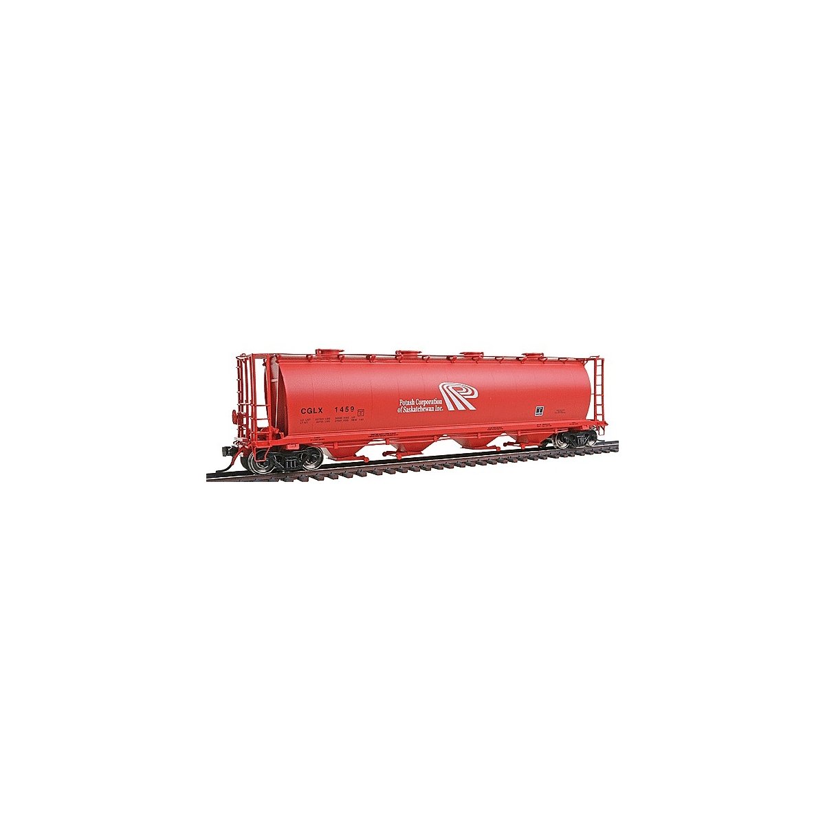 59′ 4-Bay Cylindrical Covered Hopper w/Round Hatches - Ready to Run -- Potash (2-Line Logo), HO, Intermountain Railway Company