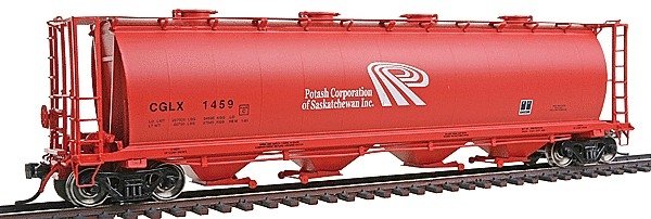 59′ 4-Bay Cylindrical Covered Hopper w/Round Hatches - Ready to Run -- Potash (2-Line Logo), HO, Intermountain Railway Company