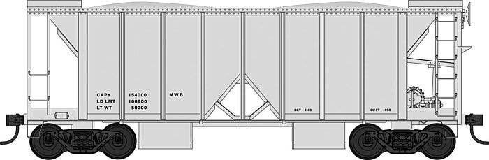 70-Ton 2-Bay Ballast Hopper with Side Chutes (Ballast Gates) - Ready to Run -- Dimensio, HO, Bowser Manufacturing Co. 43685