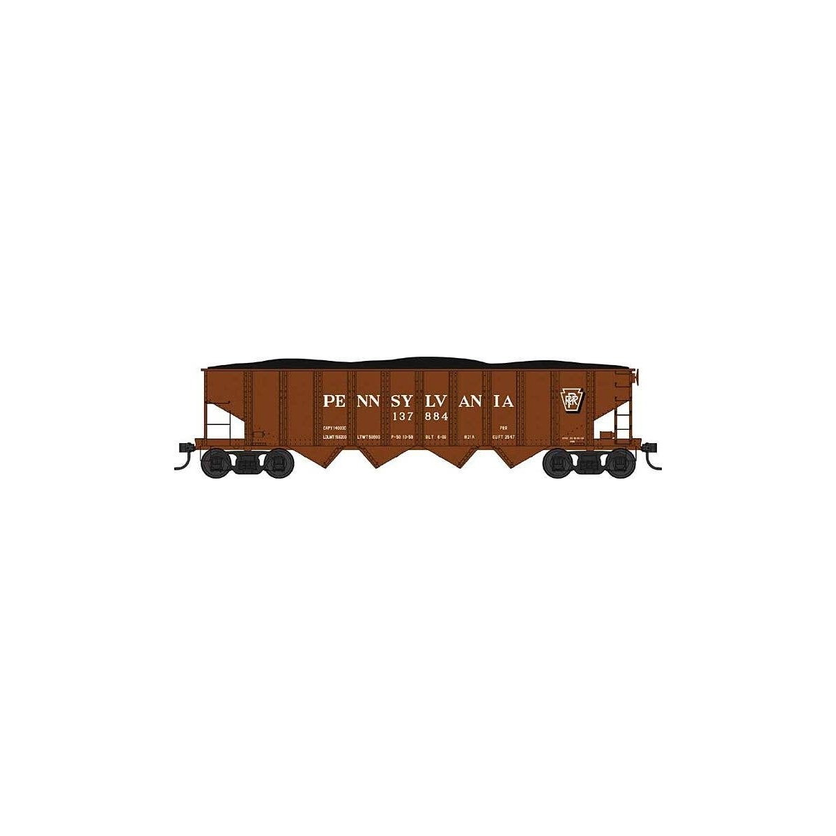 Class H21a 4-Bay Hopper - Ready to Run -- Pennsylvania Railroad 137945 (Tuscan, Shadow Keystone), HO, Bowser Manufacturing Co. 4
