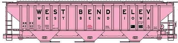Pullman-Standard 4750 3-Bay Covered Hopper - Kit -- West Bend Elevator RREX 4293 (pink, black), HO, Accurail Inc 81822
