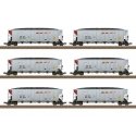 Coal Hopper 6-Pack w/Loads - Ready to Run -- BNSF Railway (2020s Scheme, silver, brown, orange, black, Wedge Logo), HO, Trix 249