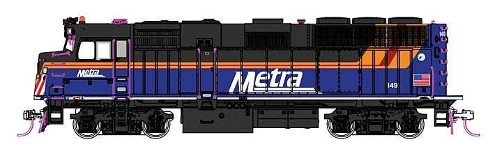 EMD F40PH Commuter Version - DCC -- Chicago Metra 149 (2024 Scheme, blue, black, orange, maroon, HO, Kato USA Inc 376575DCC
