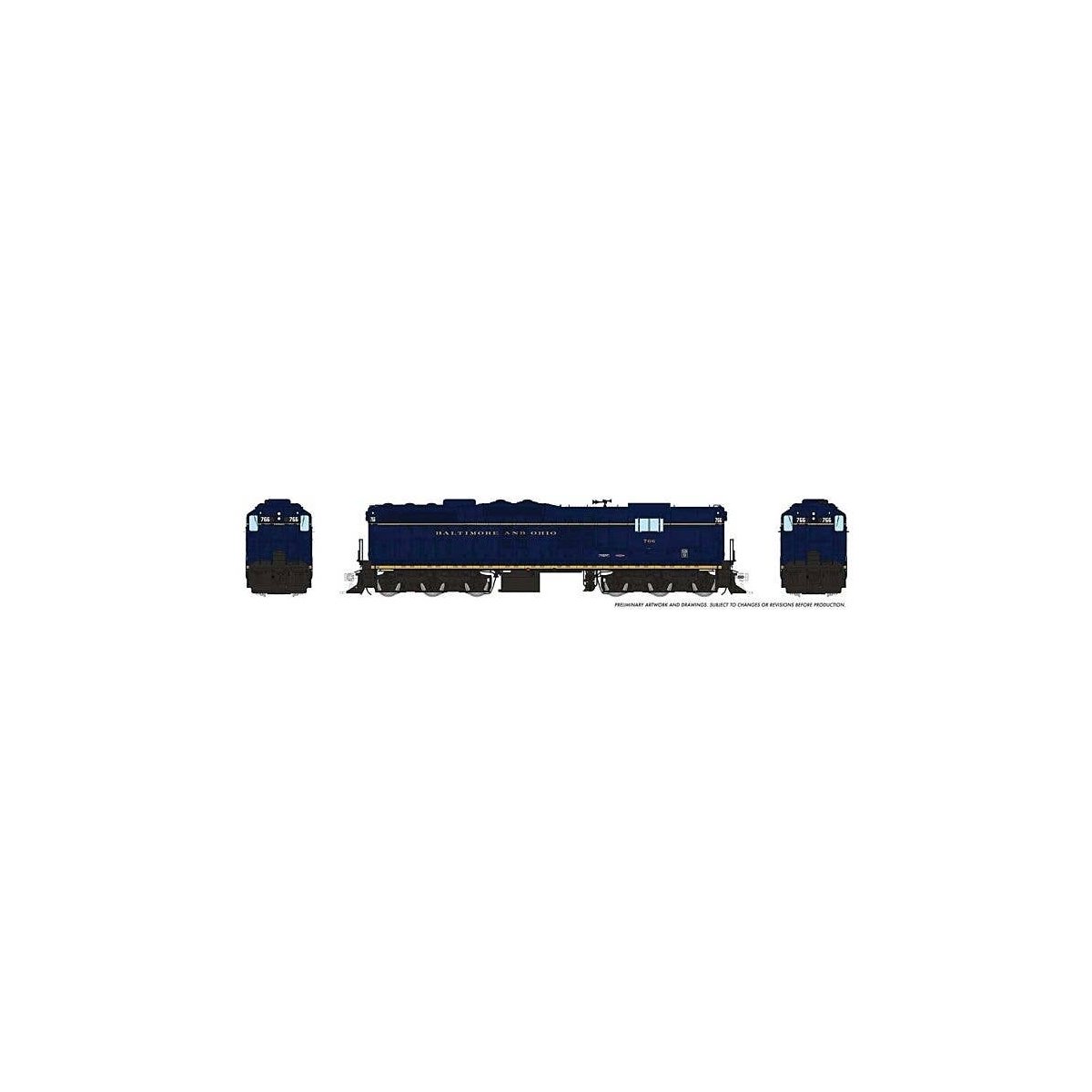 EMD SD9 High Nose - Standard DC -- Baltimore & Ohio 766 (blue, yellow Roman Lettering), HO, Rapido Trains Inc 50214