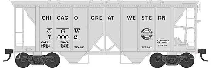 70-Ton 2-Bay Covered Hopper w/Open Sides - Ready to Run -- Chicago Great Western 70002 (gray, black, Corn Belt Logo), HO, Bowser