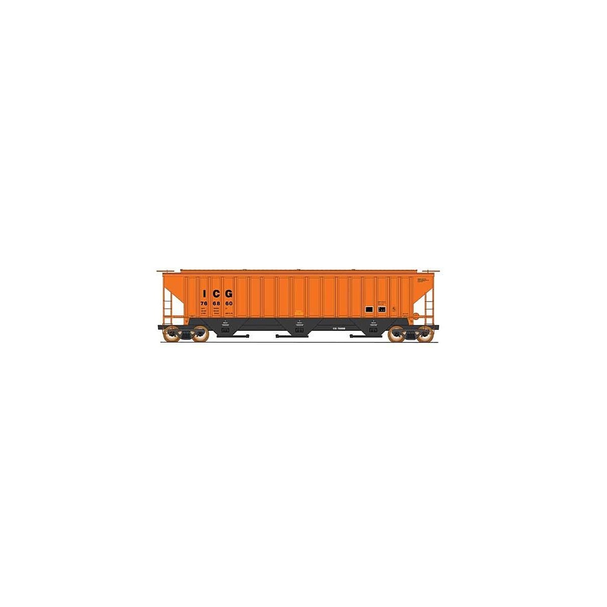 PS2CD 4750 Cubic Foot 3-Bay Covered Hopper - Ready to Run -- Illinois Central Gulf (orange, black, Reporting Marks Only), N, Int