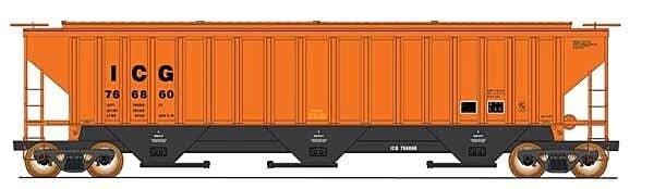 PS2CD 4750 Cubic Foot 3-Bay Covered Hopper - Ready to Run -- Illinois Central Gulf (orange, black, Reporting Marks Only), N, Int