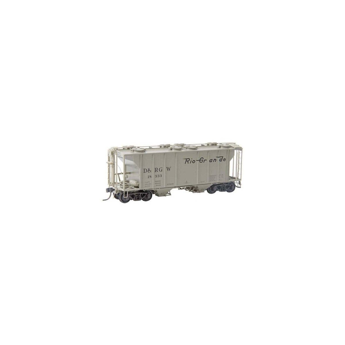 Pullman-Standard PS-2 2-Bay Covered Hopper - Ready to Run -- Denver & Rio Grande Western 18333 (gray, Flying Grande), HO, Kadee 