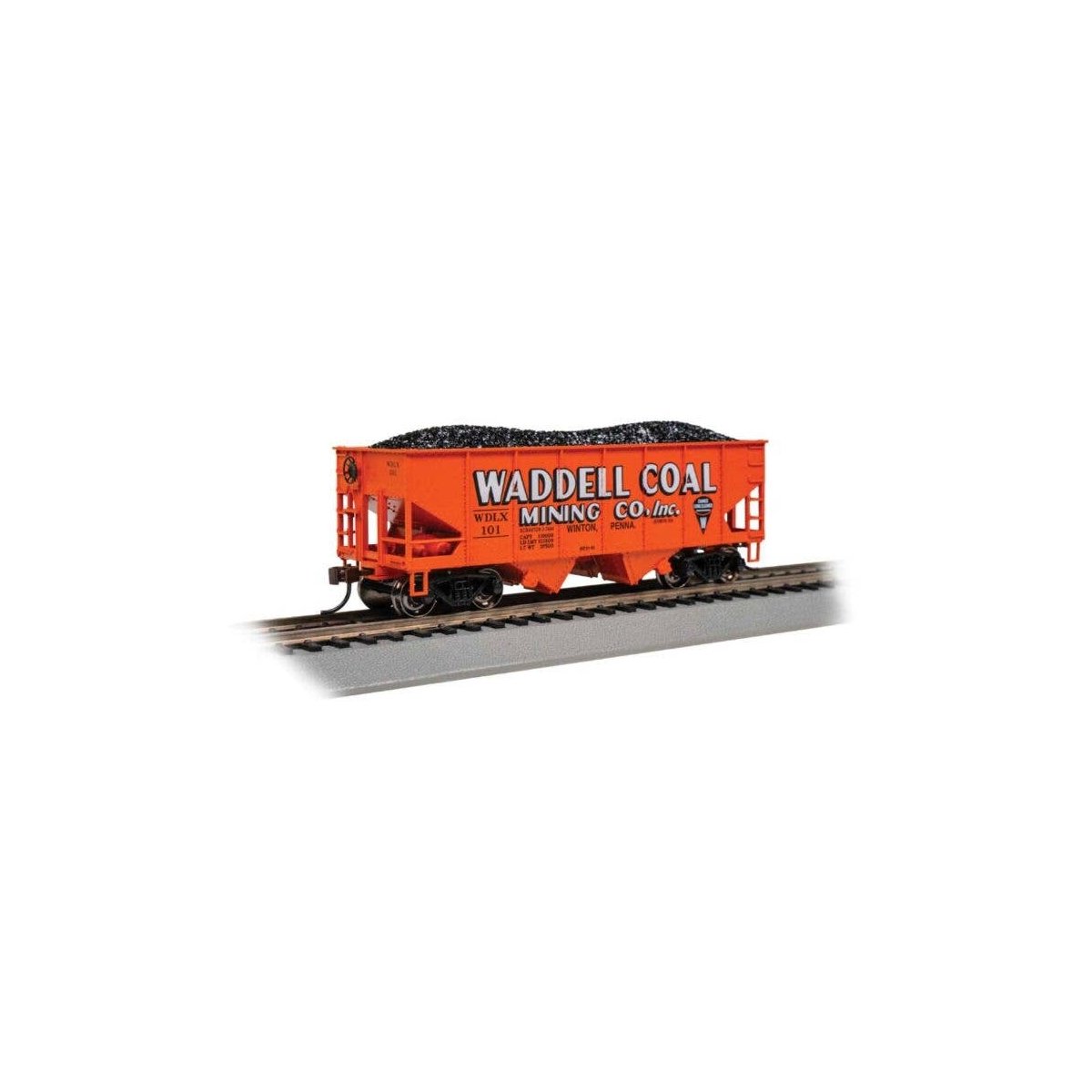 USRA 55-Ton Outside-Braced Hopper with Load - Ready to Run - Silver Series(R) -- Waddell Coal 101 (orange, white), HO, Bachmann 