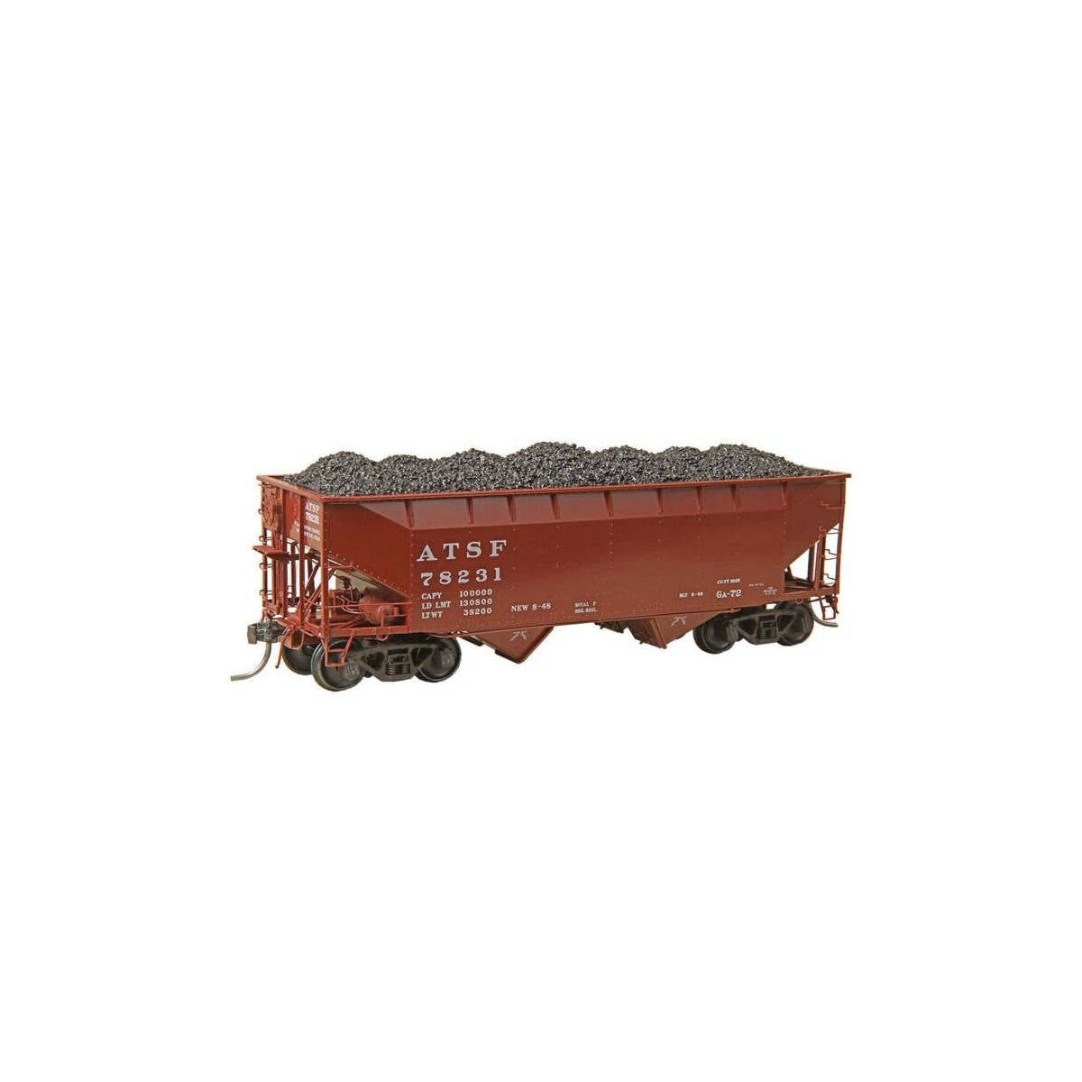 50-Ton AAR Standard Offset 2-Bay Open Hopper with Coal Load - Ready to Run -- Santa Fe 78231 (As-Delivered 1948, Boxcar Red), HO