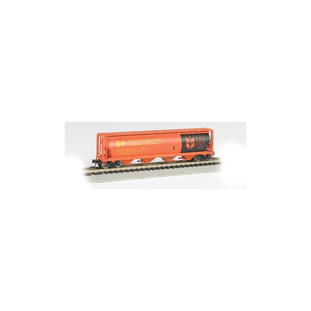 Canadian Cylindrical 4-Bay Grain Hopper - Ready to Run - Silver Series(R) -- Government of Canada CPWX (orange, black, yellow), 