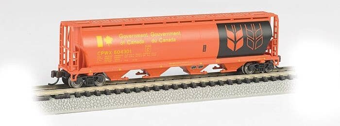 Canadian Cylindrical 4-Bay Grain Hopper - Ready to Run - Silver Series(R) -- Government of Canada CPWX (orange, black, yellow), 