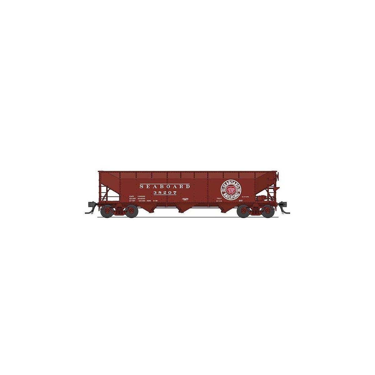 AAR 70-Ton 3-Bay Hopper w/Load - Ready to Run -- Seaboard Air Line 38305 (H-7, Boxcar Red, white, red, Heart Logo), HO, Broadway