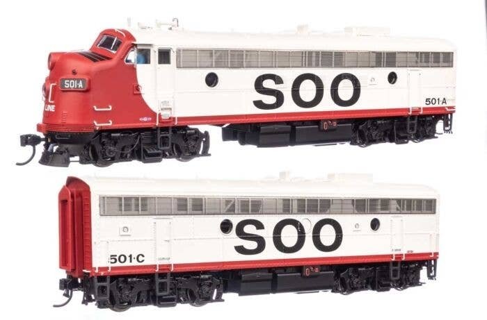 EMD FP7 & F7B Standard DC -- Soo Line 501A & 501C (white, red, black), HO, WalthersProto 49554