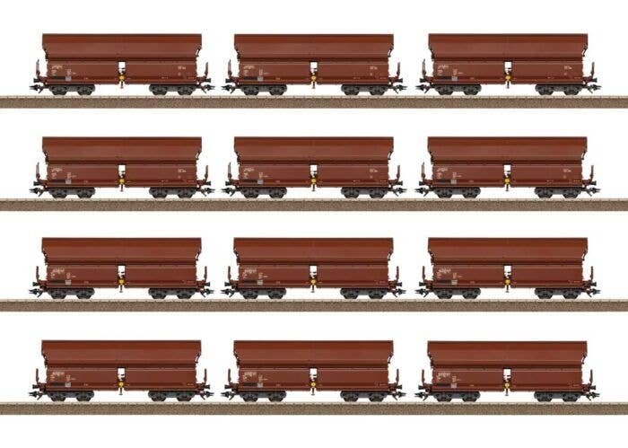 Type Tals 968 Hinged-Roof Hopper 12-Pack - Ready to Run -- German Federal Railroad DB (Era IV 1984, Boxcar Red), HO, Trix 24968