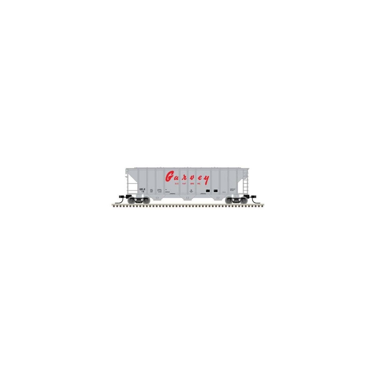 PS-2 4427 3-Bay Covered Hopper - Ready to Run - Master(R) -- Garvey GELX 18 (gray, red), N, Atlas Model Railroad Co. 50006805