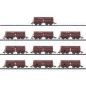 Type Erz IId Hopper with Ore Load 10-Pack - Ready to Run - Minitrix -- German Federal Railroad DB (Era II, Boxcar Red), N, Trix 