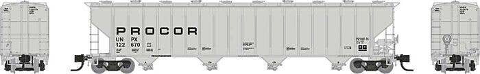 Procor 5820 Covered Hopper 6-Pack - Ready to Run -- Procor Ltd. UNPX (gray, low black solid lettering), N, Rapido Trains Inc 560