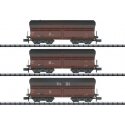Type OOtz Fad 50 Hopper Car 3-Pack - Ready to Run - Minitrix -- German Federal Railroad DB (Era III 1960s, weathered, Boxcar Red