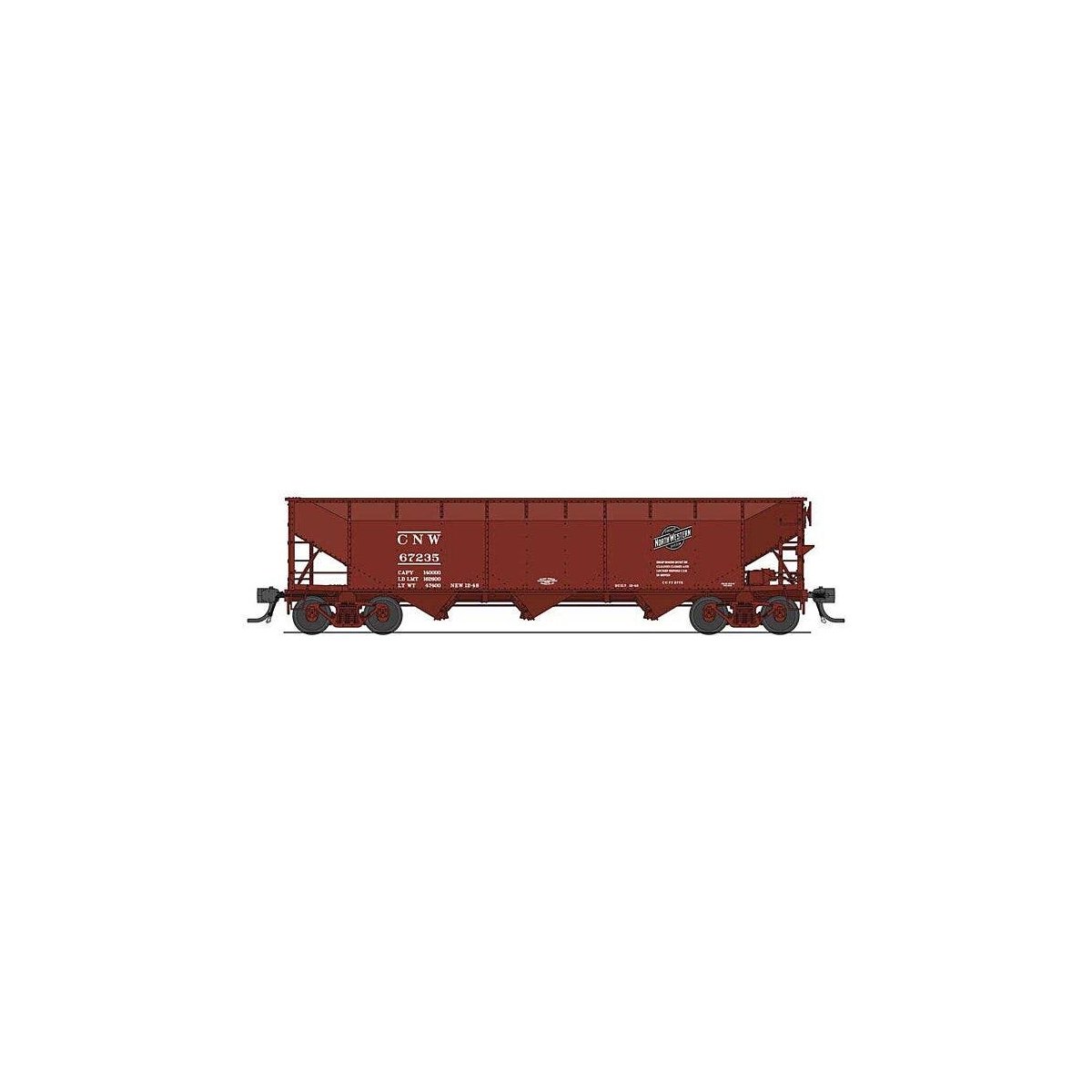 AAR 70-Ton 3-Bay Hopper w/Load 4-Pack - Ready to Run -- Chicago & North Western 67235, 67319, 67443, 67601 (Boxcar Red, black), 