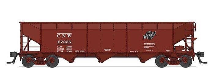 AAR 70-Ton 3-Bay Hopper w/Load 4-Pack - Ready to Run -- Chicago & North Western 67235, 67319, 67443, 67601 (Boxcar Red, black), 