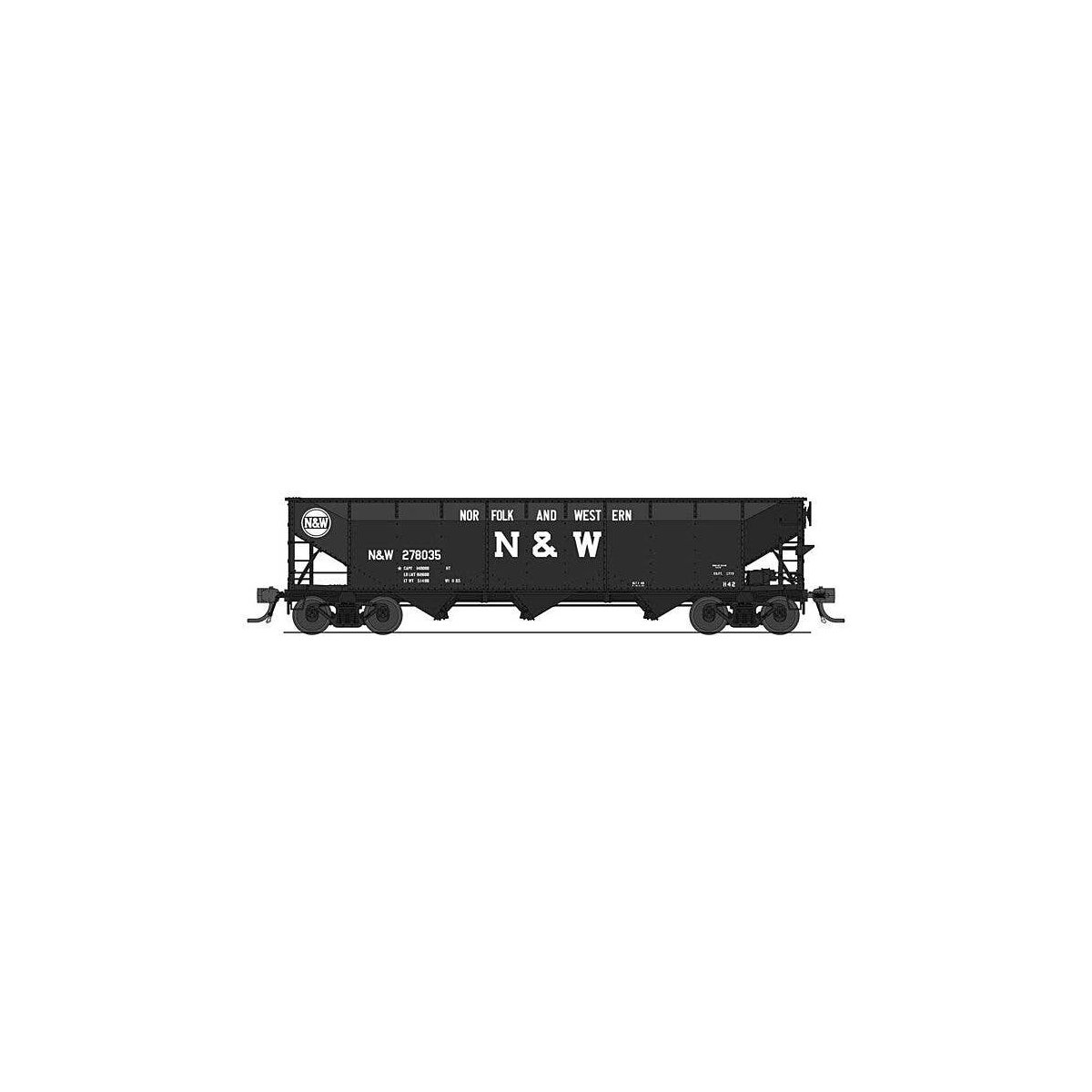 AAR 70-Ton 3-Bay Hopper w/Load 4-Pack - Ready to Run -- Norfolk & Western (H-42, black, Large N&W, Hamburger Logo), HO, Broadway