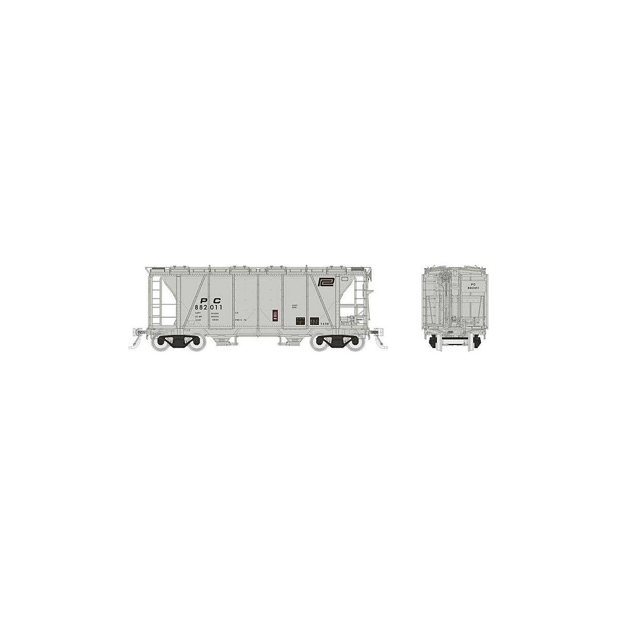 Enterprise 2-Bay Covered Hopper 6-Pack - Ready to Run -- Penn Central Set 1 (gray, black, Small Logo), HO, Rapido Trains Inc 149