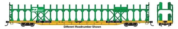 89′ Flatcar w/Bi-Level Open Auto Rack - Ready to Run -- Burlington Northern 963917, HO, WalthersMainline 8032