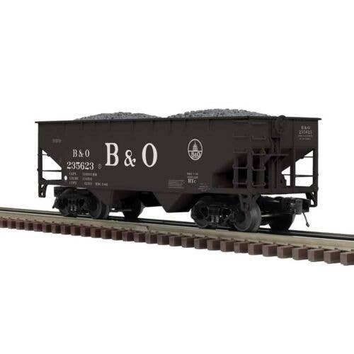 Offset-Side 2-Bay Hopper - 2-Rail - Ready to Run - Premier -- Baltimore & Ohio (black, Large B&O), O, Atlas O 3002391