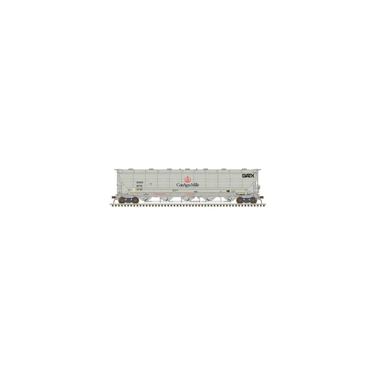 Trinity 5660 PD Covered Hopper - Ready to Run -- ConAgra Mills GACX 8771 (gray, black, red logo, yellow conspicuity stripes), HO