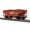 Offset-Side 2-Bay Hopper - 2-Rail - Ready to Run - Premier -- Pittsburgh & West Virgina (Boxcar Red, Large P&WV, Alphabet Route 