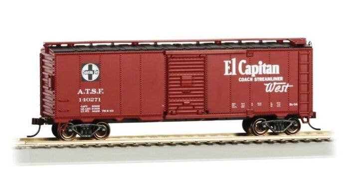 40′ Steel Boxcar - Ready to Run -- Santa Fe 140721 (Boxcar Red Map Scheme, El Capitan Slogan, HO, Bachmann Industries 16506