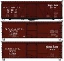 40′ Wood Boxcar 3-Pack - Kit -- Nickel Plate 97236, 10759, 27703 (3 Schemes, Boxcar Red), HO, Accurail Inc 8140