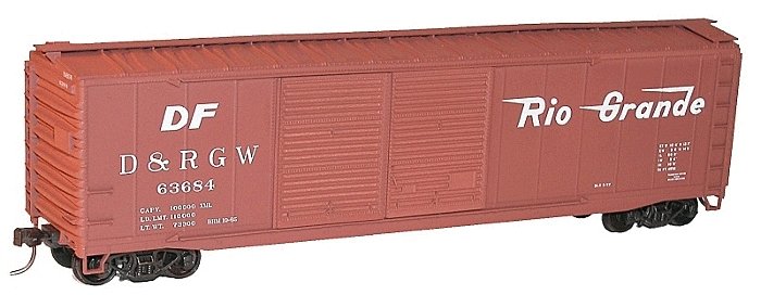 50′ Steel Double-Door Boxcar w/High Ladders & Roofwalk - Kit -- Denver & Rio Grande Western 63684 (, HO, Accurail Inc 52051