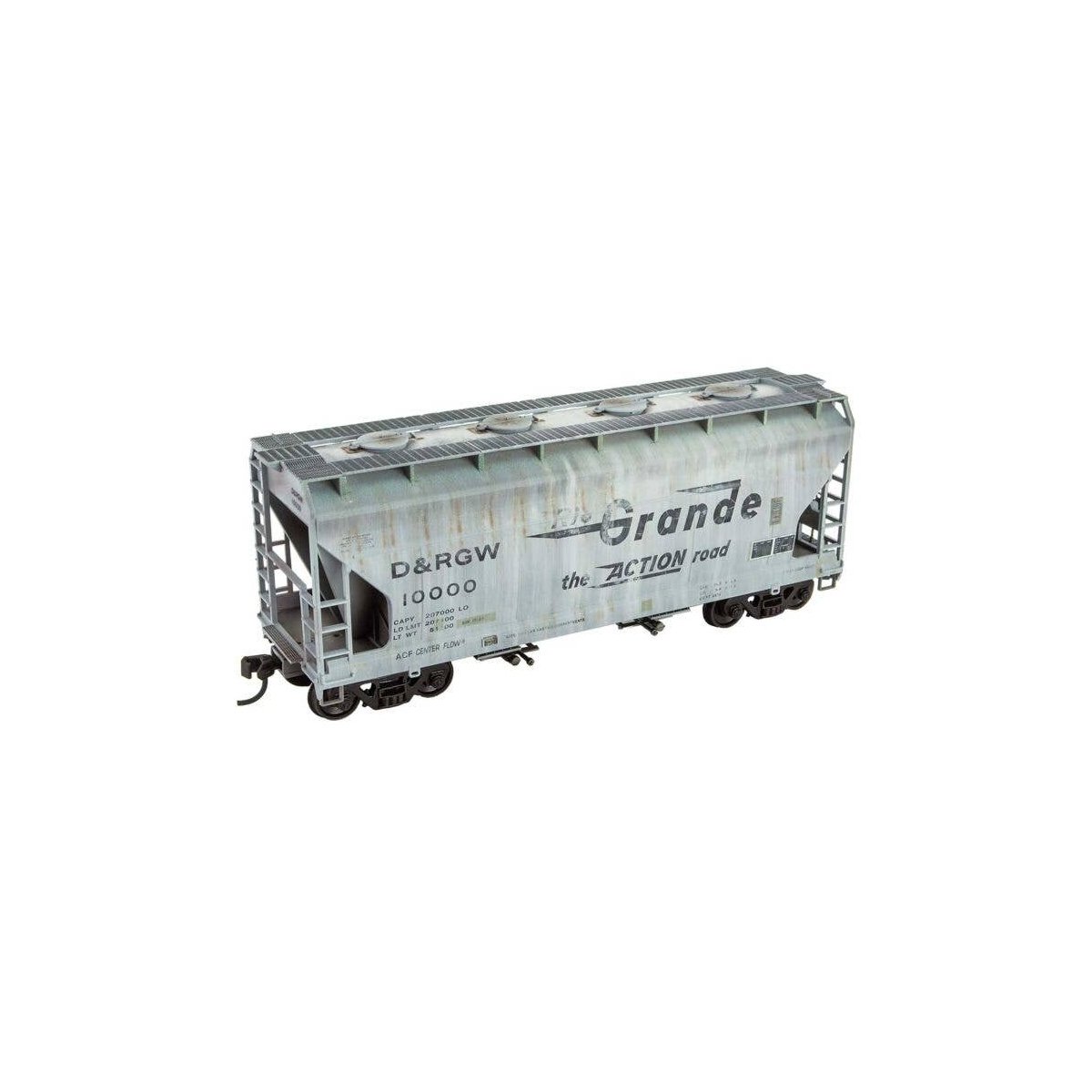 ACF 2-Bay Covered Hopper - Ready to Run -- Denver & Rio Grande Western 10000 (Weathered, gray, black, Large Flying Gra, HO, Micr