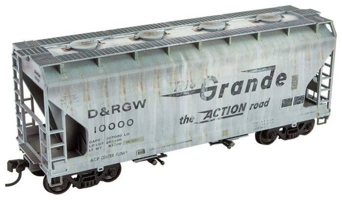 ACF 2-Bay Covered Hopper - Ready to Run -- Denver & Rio Grande Western 10000 (Weathered, gray, black, Large Flying Gra, HO, Micr