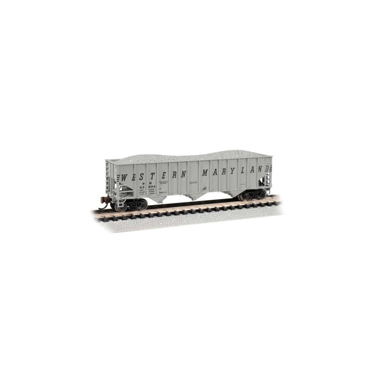Bethlehem Steel 100-Ton 3-Bay Hopper - Ready to Run -- Western Maryland 63894 (gray, black, Speed Lettering), N, Bachmann Indust