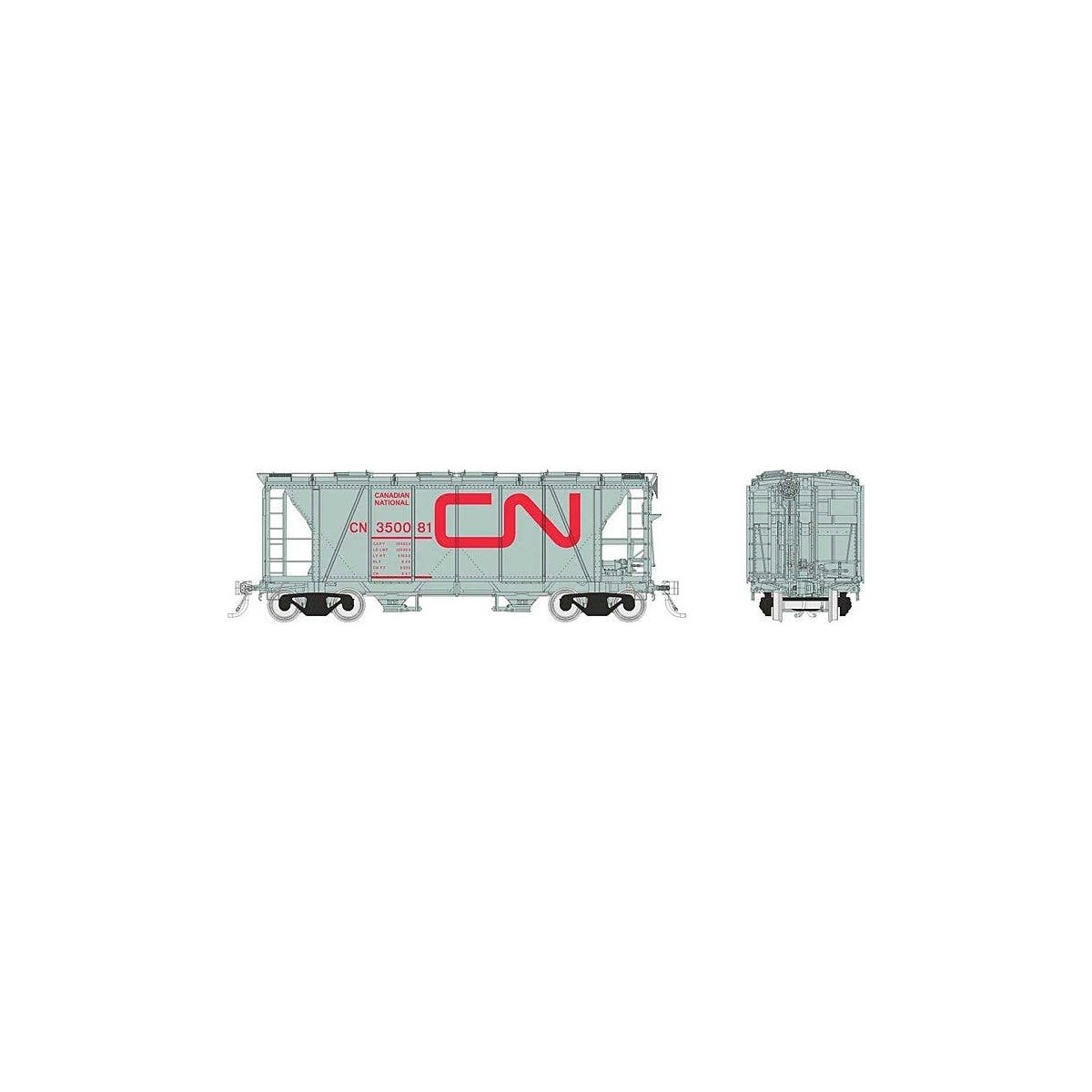 Enterprise 2-Bay Covered Hopper - Ready to Run -- Canadian National (gray, red, Noodle Logo), HO, Rapido Trains Inc 149009A