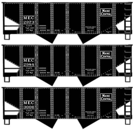 USRA 55-Ton 2-Bay Open Hopper 3-Pack - Kit -- Maine Central 2973, 2984, 3006 (black, Rectangular Logo), HO, Accurail Inc 25854