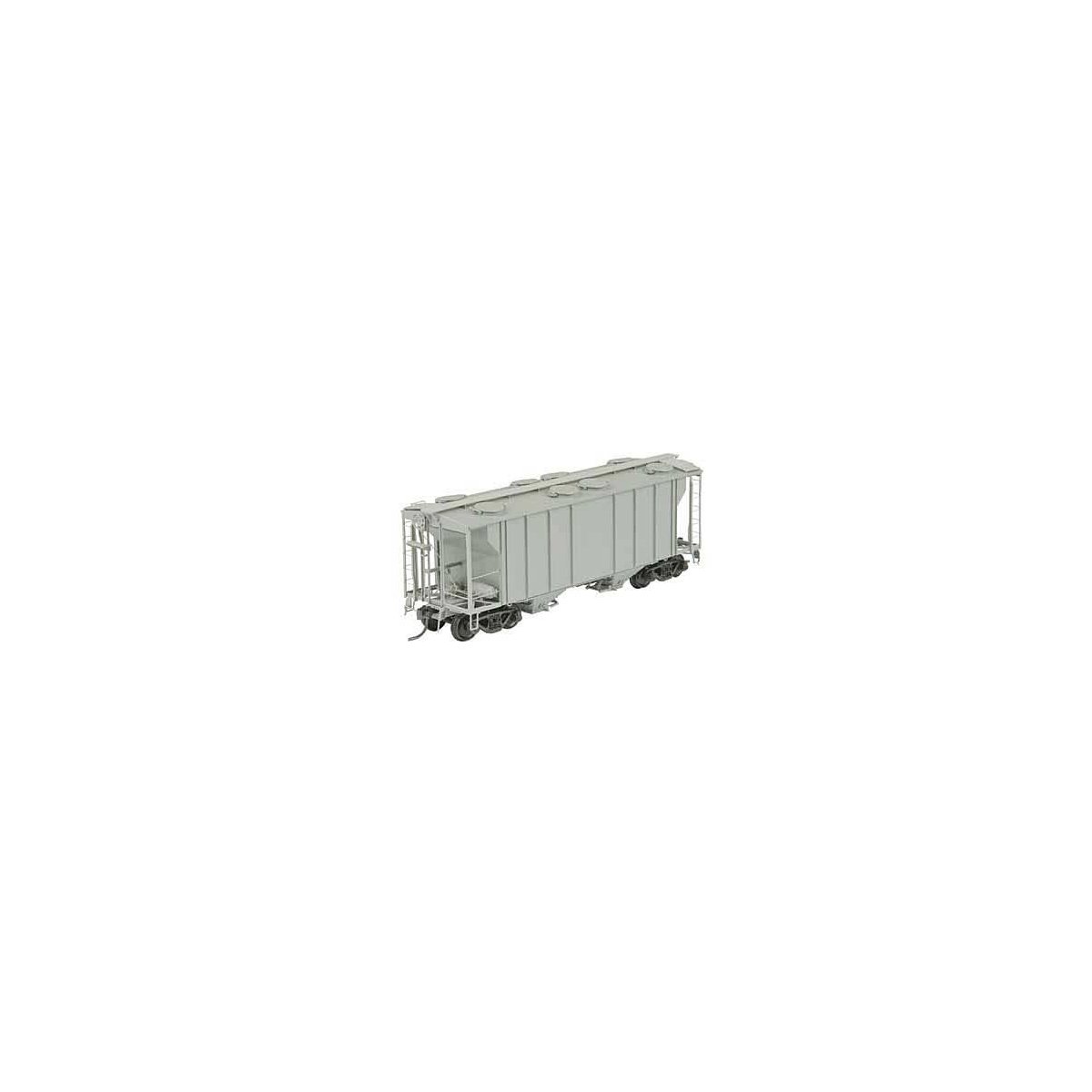 PS-2 Two-Bay Covered Hopper w/Scale Coupler Channel Ribs, Tube Defect Holde -- Undecorated - Light Gray, HO, Kadee Quality Produ