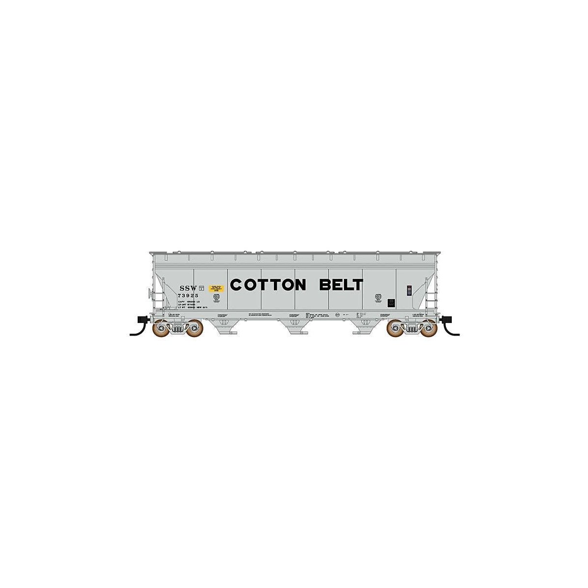 ACF 4650 Cubic Foot 3-Bay Covered Hopper - Ready to Run -- Cotton Belt (light gray, black lettering), HO, Intermountain Railway 