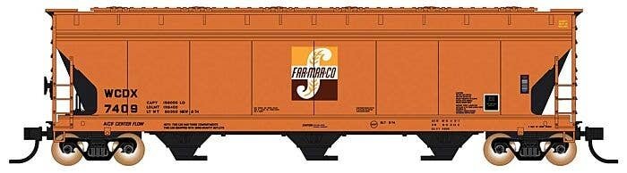 ACF 4650 Cubic Foot 3-Bay Covered Hopper - Ready to Run -- Far-Mar-Co (orange, black, brown), HO, Intermountain Railway Company 