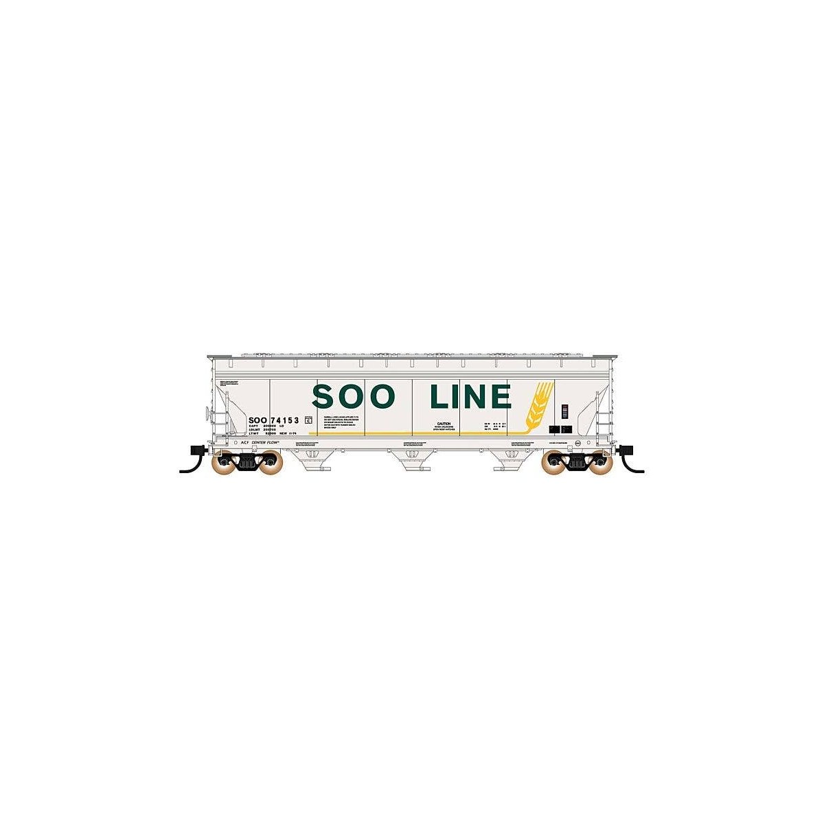 ACF 4650 Cubic Foot 3-Bay Covered Hopper - Ready to Run -- Soo Line (white, green, yellow, Colormark Markings), HO, Intermountai