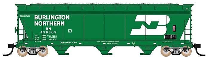 ACF 4650 Cubic Foot 3-Bay Covered Hopper - Ready to Run -- Burlington Northern (Early 1971, Large Stretched Logo, Cascade Green,