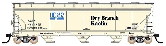 ACF 4650 Cubic Foot 3-Bay Covered Hopper - Ready to Run -- Dry Branch Kaolin ACFX (1996 Scheme, pale yellow, blue, black), HO, I