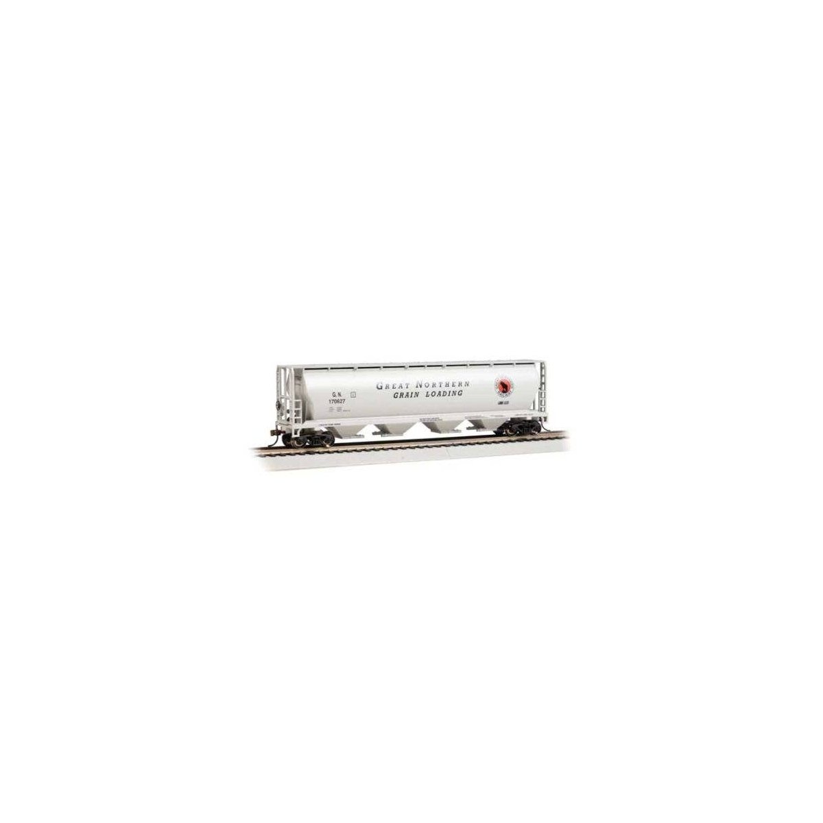 Canadian Cylindrical 4-Bay Grain Hopper - Ready to Run - Silver Series(R) -- Great Northern (gray, black, red, Large Grain Loadi