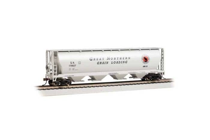 Canadian Cylindrical 4-Bay Grain Hopper - Ready to Run - Silver Series(R) -- Great Northern (gray, black, red, Large Grain Loadi
