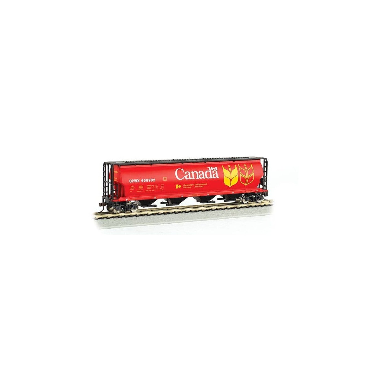 Canadian Cylindrical 4-Bay Grain Hopper - Ready to Run - Silver Series(R) -- Government of Canada 1 CPWX (red, black, yellow), H